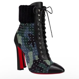 Christian Louboutin Dakita Camo Plume Crystal accent booties RETAIL 1995